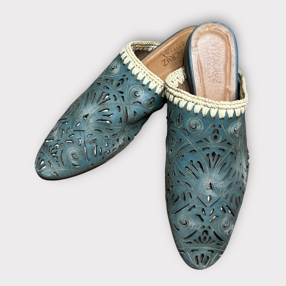 Sundance Vera Cruz Olivetta leather teal mules